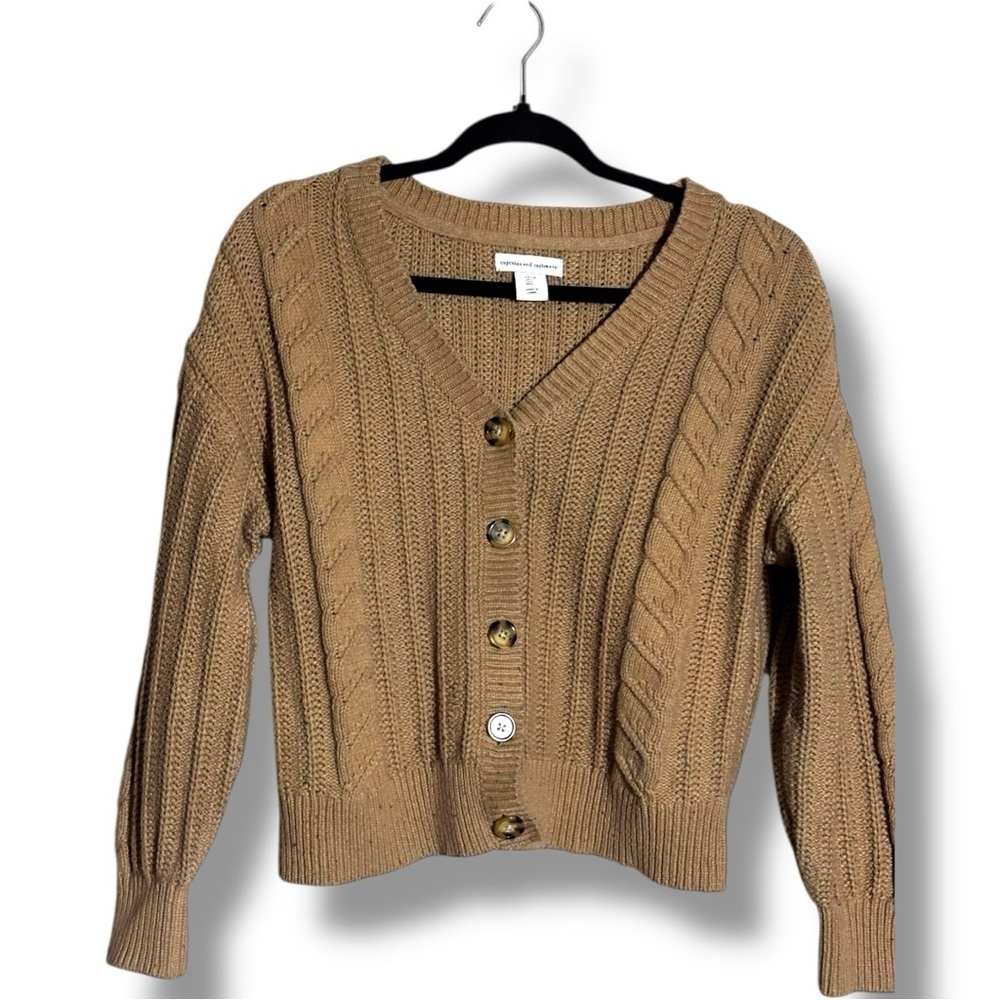 Cupcakes & Cashmere Tan Long Sleeve Button Down Cozy Cable Knit Cardigan - Picture 14 of 16